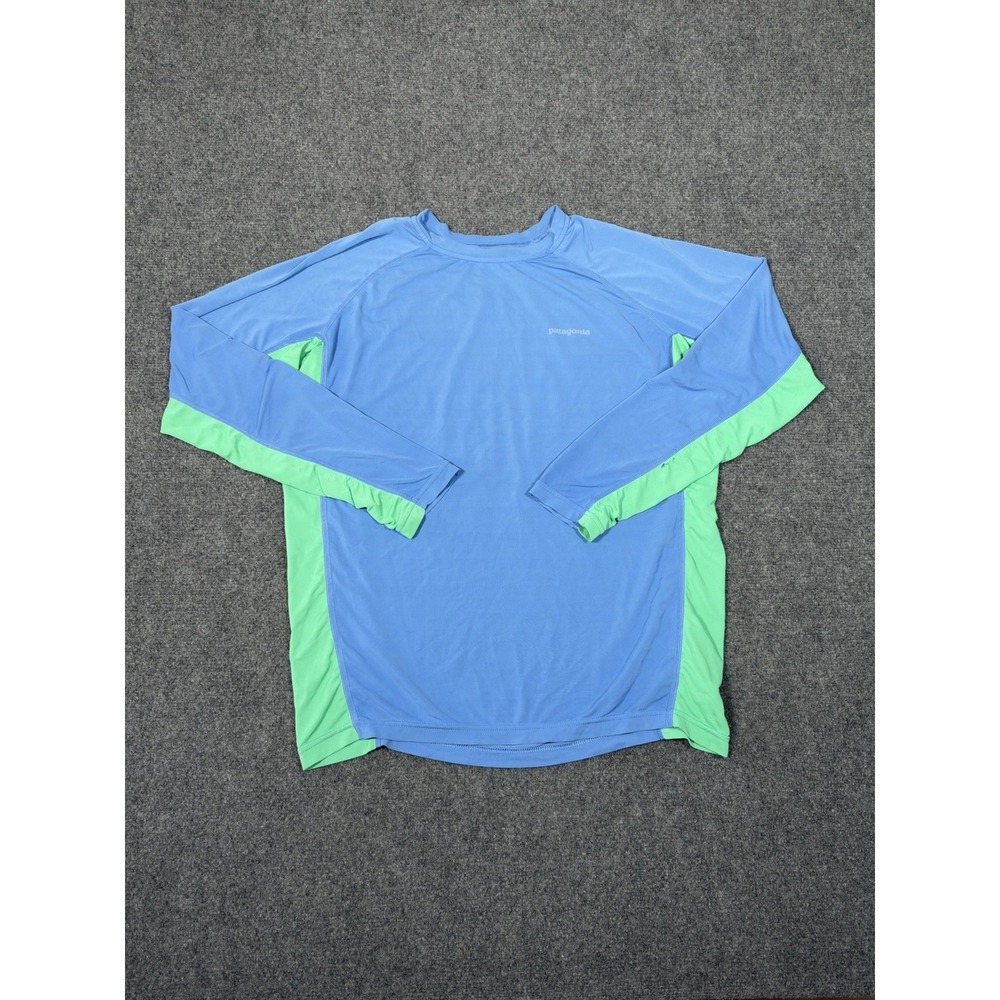 Patagonia Kids Capilene Silkweight Long Sleeve Shirt Large (12) Blue Green Fish
